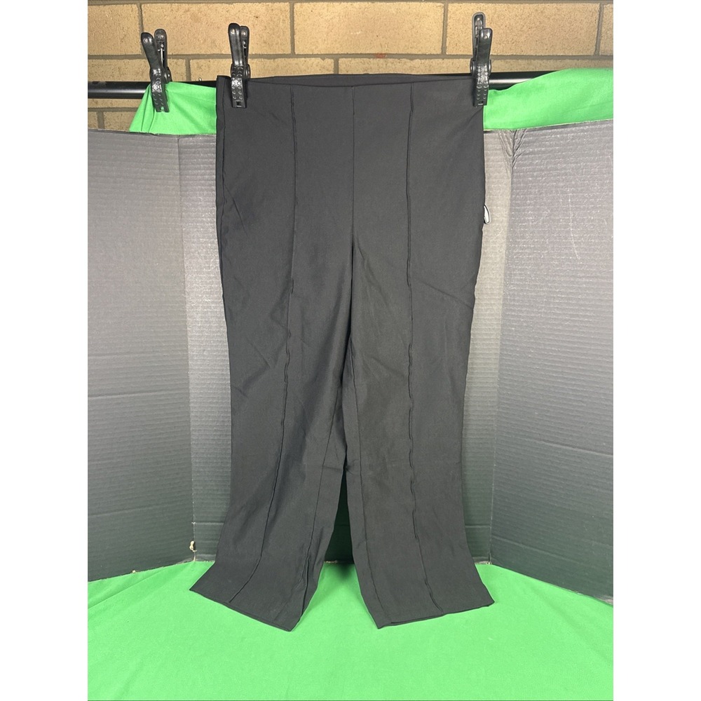 Rafaella Womens Crop Pintuck Pant Size 6 Black Pull On Stretch Straight Leg